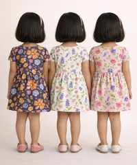 Girl Kids Frock 100% Cotton Floral Printed Gown Dress/Frock Dress | Age 1 to 8 Years (Pack of 3 Pieces)