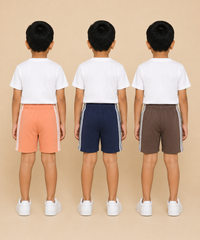 Kids Double Side Stripe Sports Shorts | Cotton Casual Shorts for Boys | Age 6-9 Years | Pack Of 3 Pieces Combo
