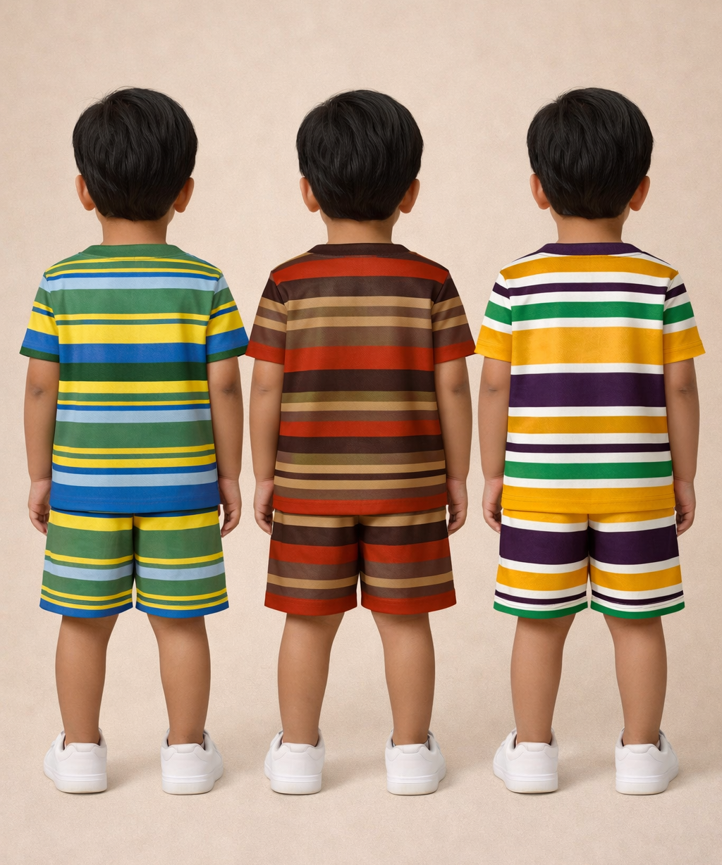 Boys Cotton Stripes Kids Co-ord Set Combo / Age 1-4 Years | T-shirt & Shorts (Combo Set Pack of 3)