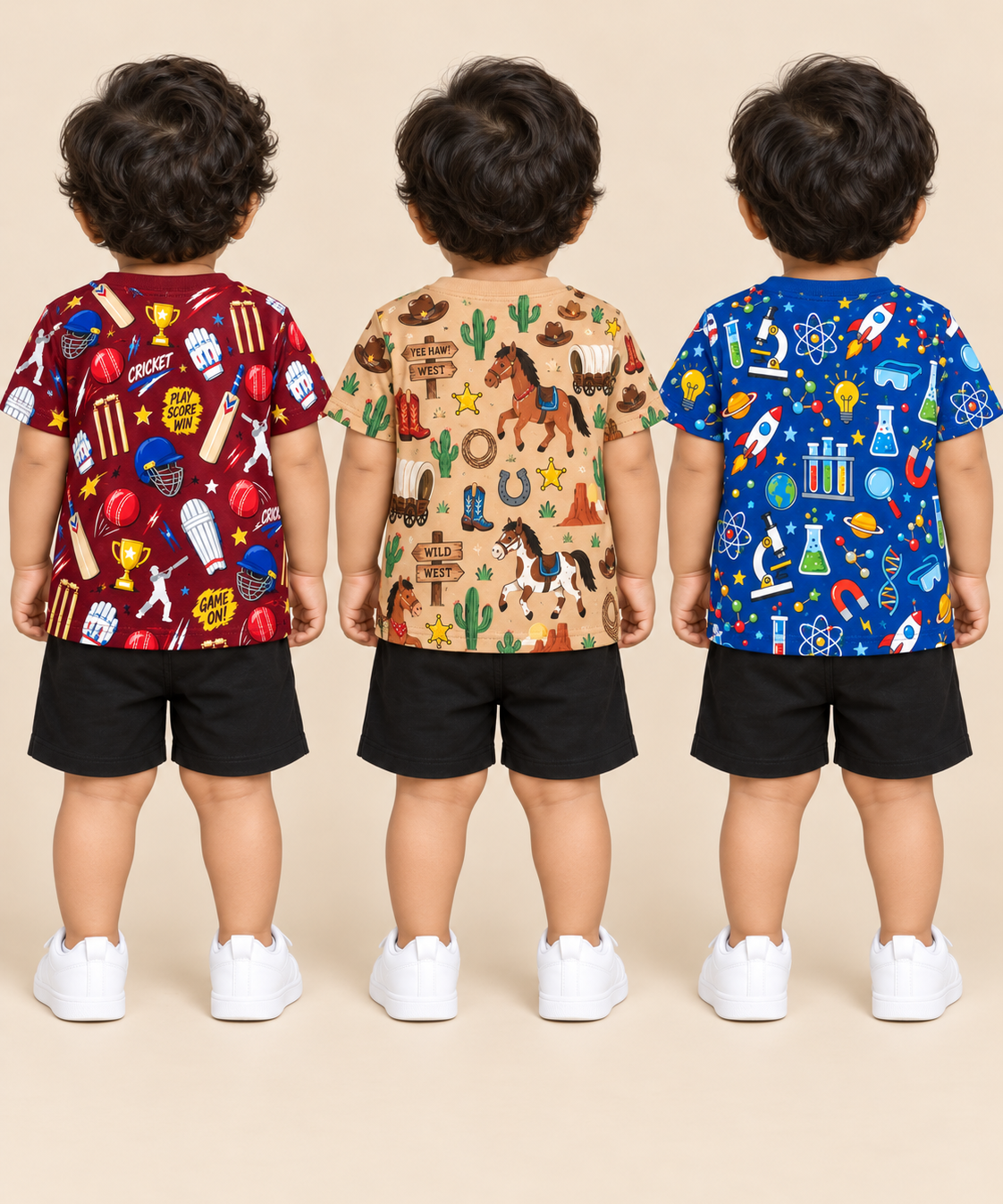 Baby Boys All Over Printed Cotton T-Shirt Multi Colour | Age 0 to 36 Months (Pack of 3 Pieces)