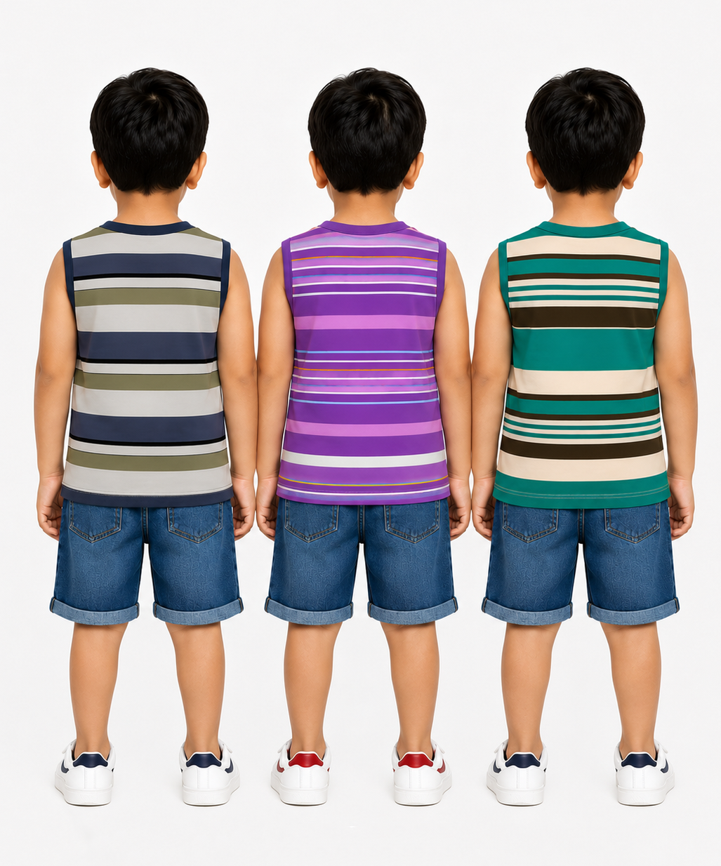 Cotton Stripes Kids Sleeveless Tshirt (Pack of 3)