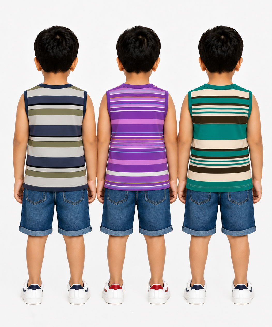 Cotton Stripes Kids Sleeveless Tshirt (Pack of 3)