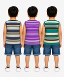 Cotton Stripes Kids Sleeveless Tshirt (Pack of 3)