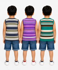 Cotton Stripes Kids Sleeveless Tshirt (Pack of 3)