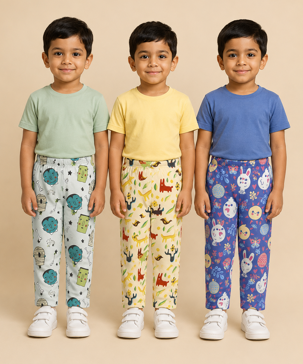Pure Cotton Boys Printed Track Pant for Casual Night wear for Kids | Age 0 To 8 Years (Pack of 3)