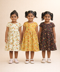 Girl Kids Frock 100% Cotton Floral Printed Gown Dress/Frock Dress | Age 1 to 8 Years (Pack of 3 Pieces)