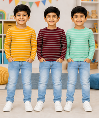 Kids Stripes Full Sleeve Cotton Tshirt | Age 0 to 3 Years (Pack of 3 Pieces)