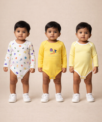 Boy & Girl Baby Long Sleeve Bodysuit | 100% Pure Cotton | Age 0-12 Months (Pack of 3 Combo)