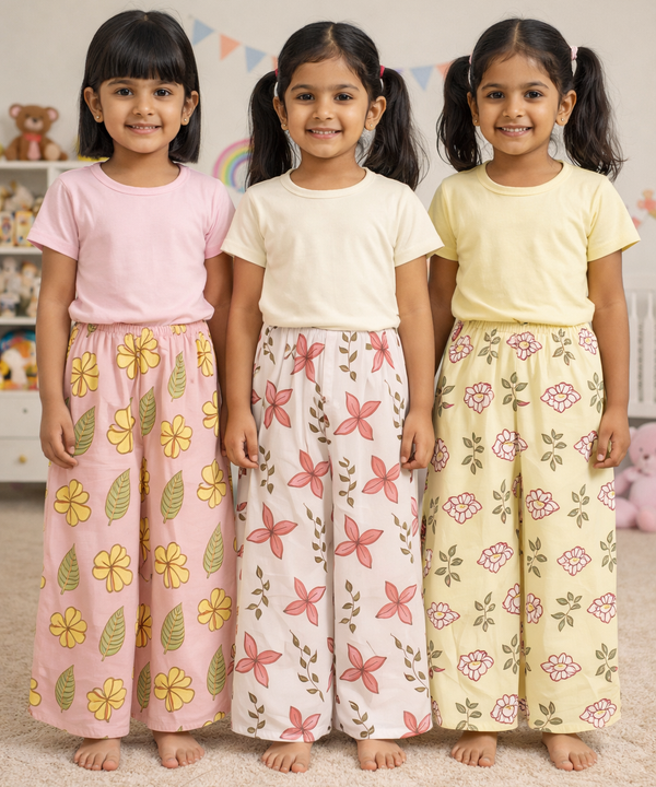 Printed Palazzo Pant | Casual Night wear for Girl Kids Age 4 To 10 Years (Pack of 3)