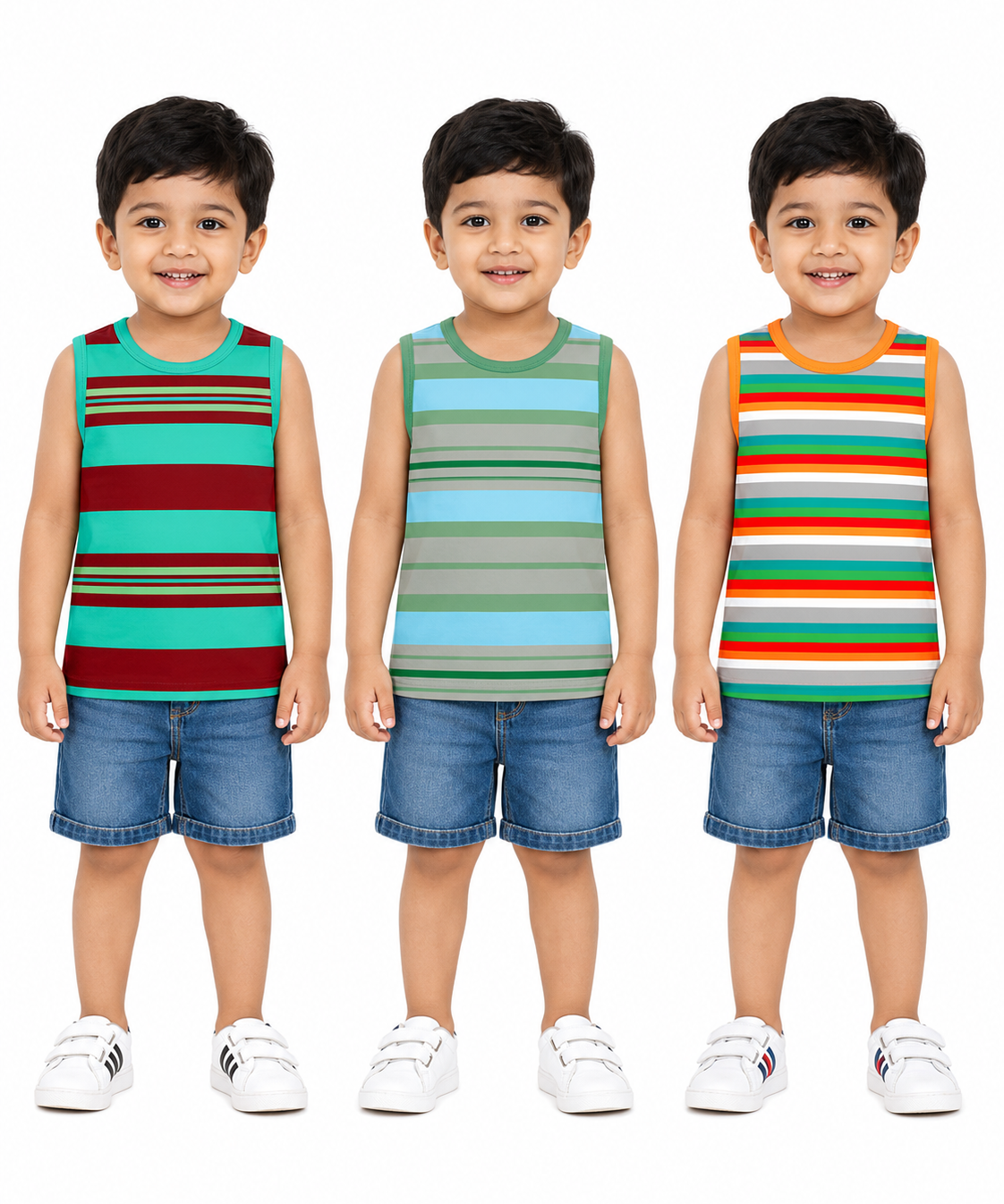 Cotton Stripes Kids Sleeveless Tshirt (Pack of 3)