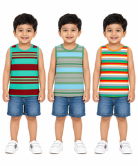 Cotton Stripes Kids Sleeveless Tshirt (Pack of 3)