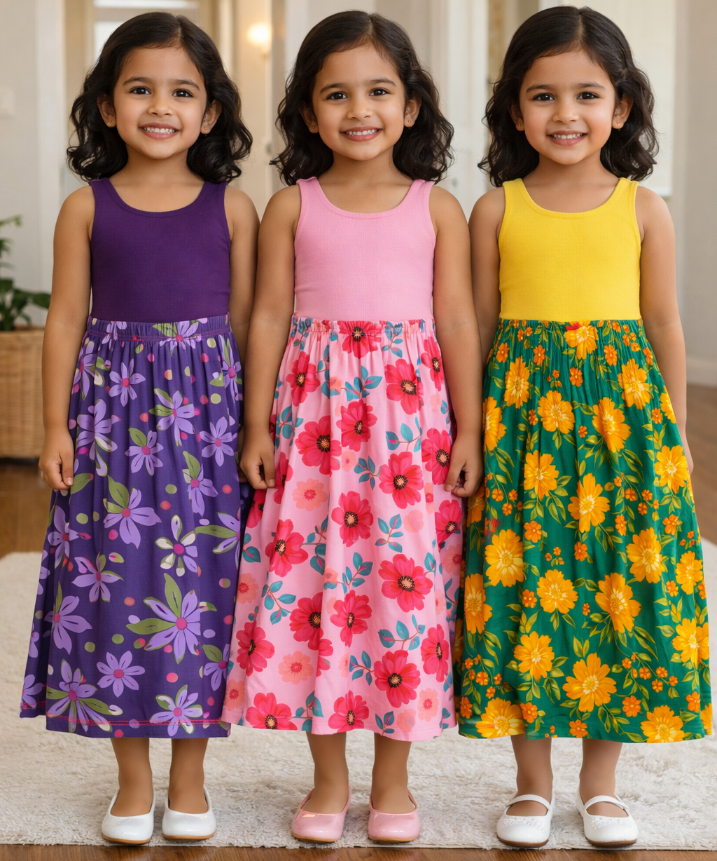 Rayon Floral Printed Skirt | Casual wear for Girl Kids Age 1 To 6 Years (Pack of 3)