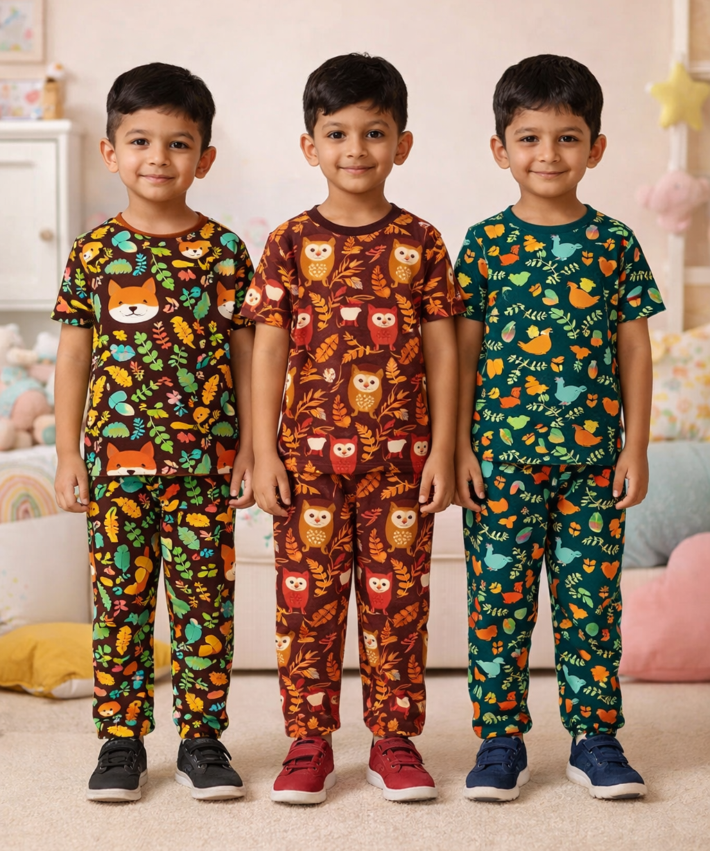 Boys Cotton Cartoon Printed Kids Co-ord Set Combo | Age 0 to 5 Years | T-shirt & Track pant (Combo Set Pack of 3)