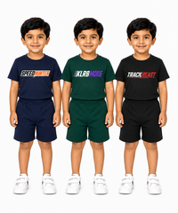 Kids Typography Print T-Shirt & Shorts Co-Ord Set for Boys | Age 6 Months-3 Years | Pack Of 3 Set Combo