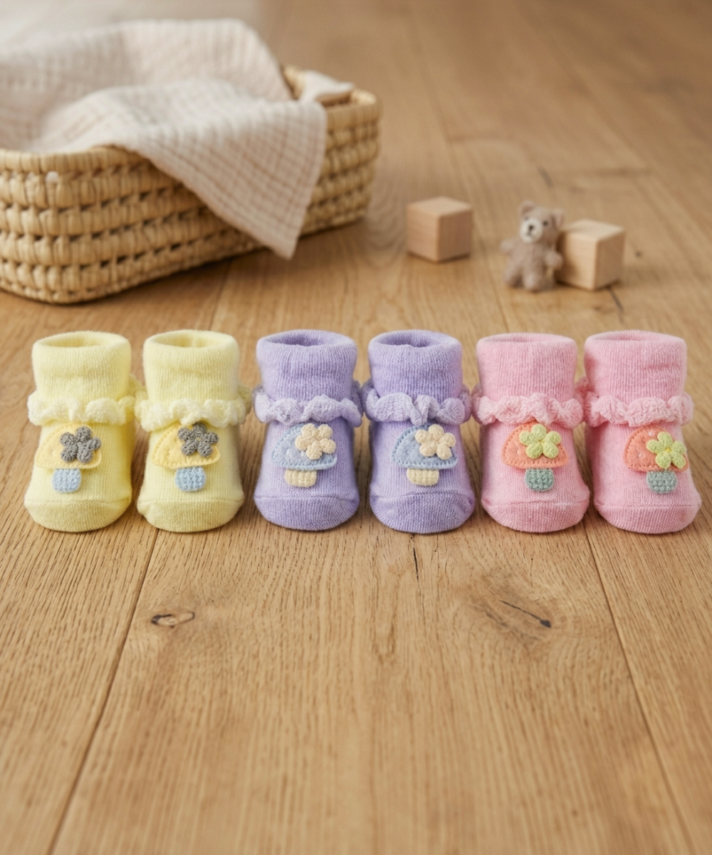 Soft Cotton Baby Booties | 0 to 12 Months | Pack of 3 Pairs Set
