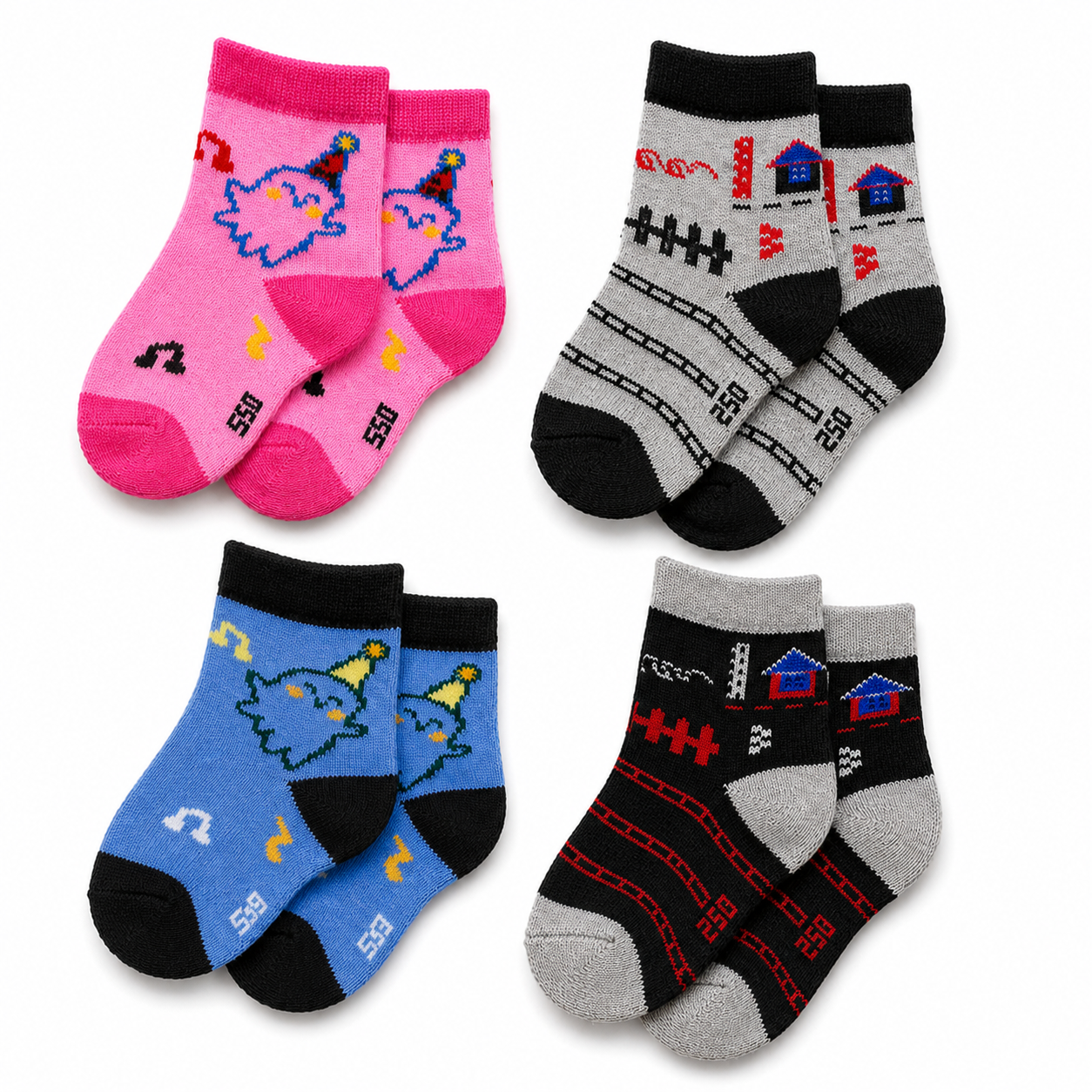 Cute Cartoon Ankle Socks for Baby Kids Casual Wear Multicolor |  Pack of 4 Combo