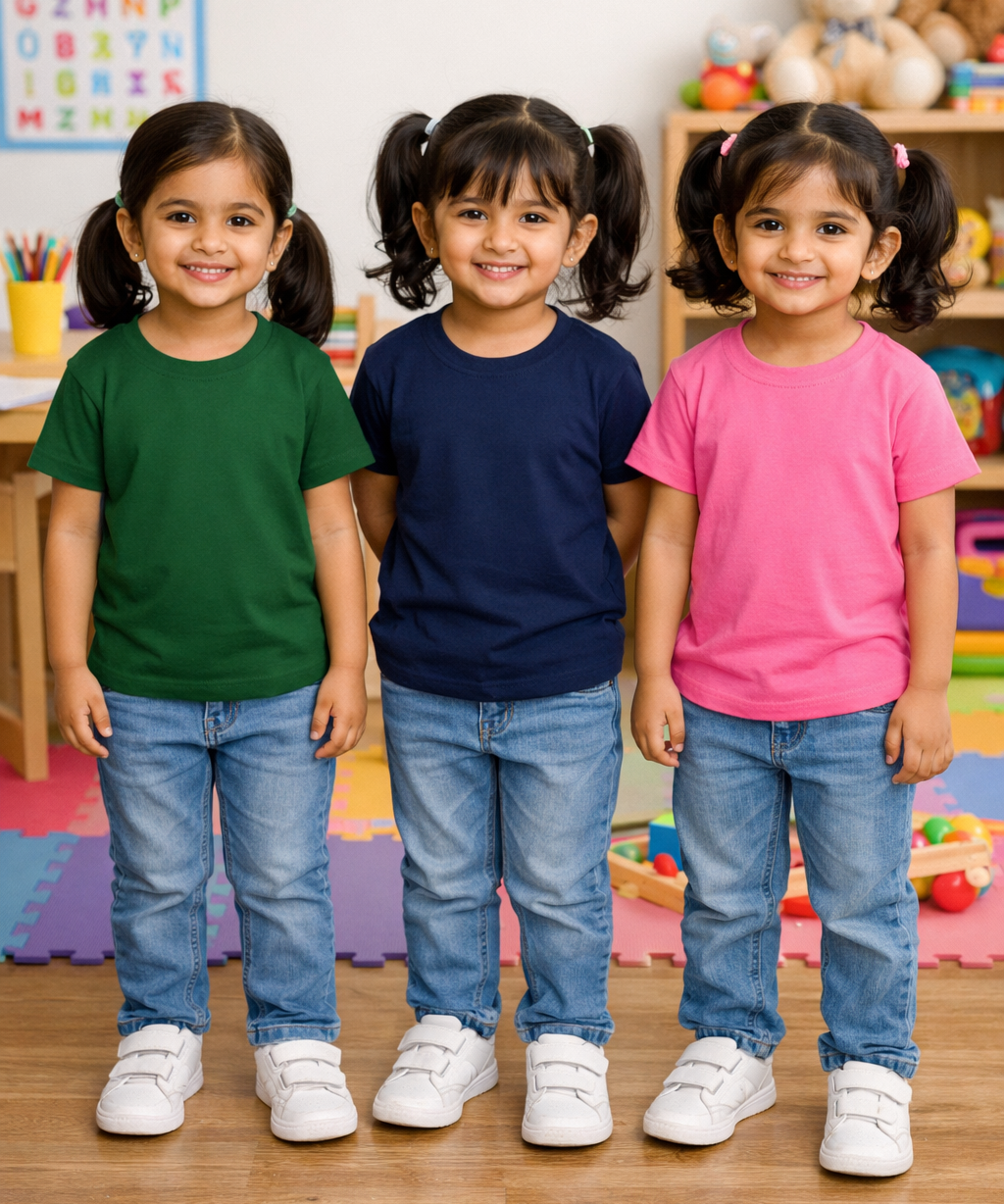Kids Cotton Girls Tshirt Plain Multi Color | Age 0 to 6 Years (Pack of 3 Pieces)