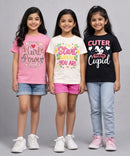 Girls Printed Casual Round Neck T-shirt (Pack of 3 Pieces)