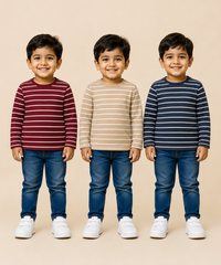 Kids Boys Cotton Stripes Full Sleeve T-shirt | Age 0-3 Years (Pack of 3)