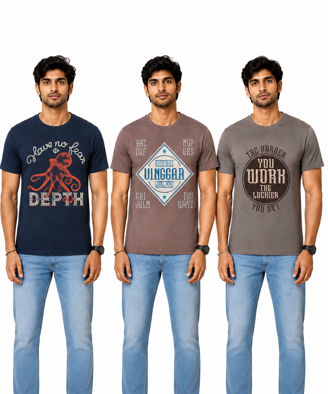 Men's Half Sleeve Printed Round Neck T-Shirt Combo (Pack of 3)