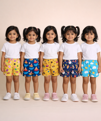 Girls Kids Pure Cotton Printed Shorts with Elastic Age 0 To 4 Years (Pack of 10)