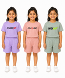 Kids Typography Print T-Shirt & Shorts Co-Ord Set for Girls | Age 6 Months-3 Years | Pack Of 3 Set Combo