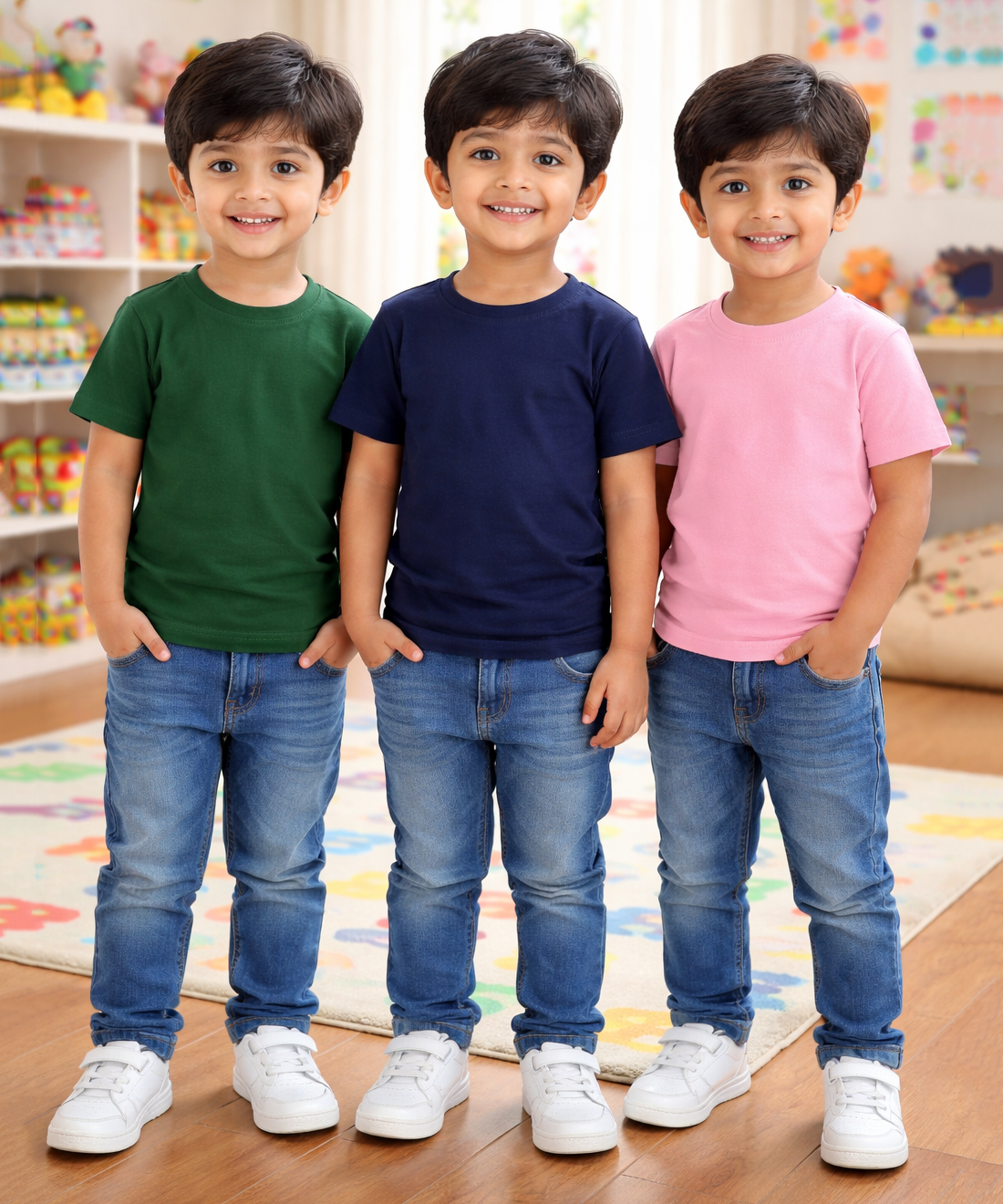 Kids Cotton Boys Tshirt Plain Multi Color | Age 0 to 6 Years (Pack of 3 Pieces)