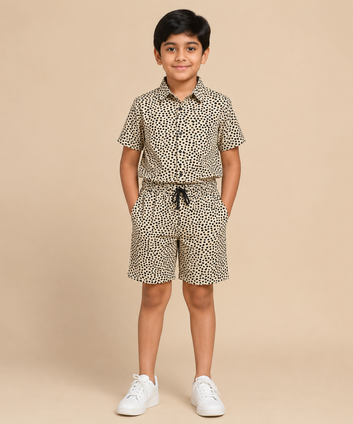 Polyester Printed Co-Ord Set for Boy Kids Casual Wear | Half Sleeve Shirt & Shorts Set with Pocket and Drawstring Waist | Age 1 to 10 Years