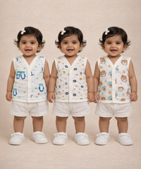 Baby Girls Sleeveless Muslin Cotton Printed Jebla Vest | 3–12 Months (Pack of 3)