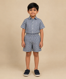 Polyester Checked Shirt and Shorts Set for Boy Kids Casual Wear Half Sleeve Co-Ord Set with Elastic Waist Shorts | Age 6 to 7 Years