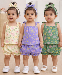 Boy & Girl Baby Printed Top Knot Dress | Top and Shorts Set | 100% Pure Cotton (Pack of 3 Sets Combo)