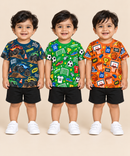 Baby Boys All Over Printed Cotton T-Shirt Multi Colour | Age 0 to 36 Months (Pack of 3 Pieces)