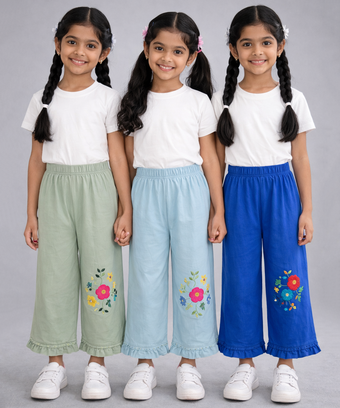 Pure Cotton Embroidered 3/4 Pajama Pant for Casual wear for Girl Kids Age 0 To 6 Years (Pack of 3)