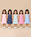 Girls 100% Cotton All Over Printed 2 To 5 Years Gown Dress/Frock Dress (Pack of 5)