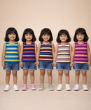 Cotton Stripes Kids Girls Sleeveless T-shirt (Pack of 5)