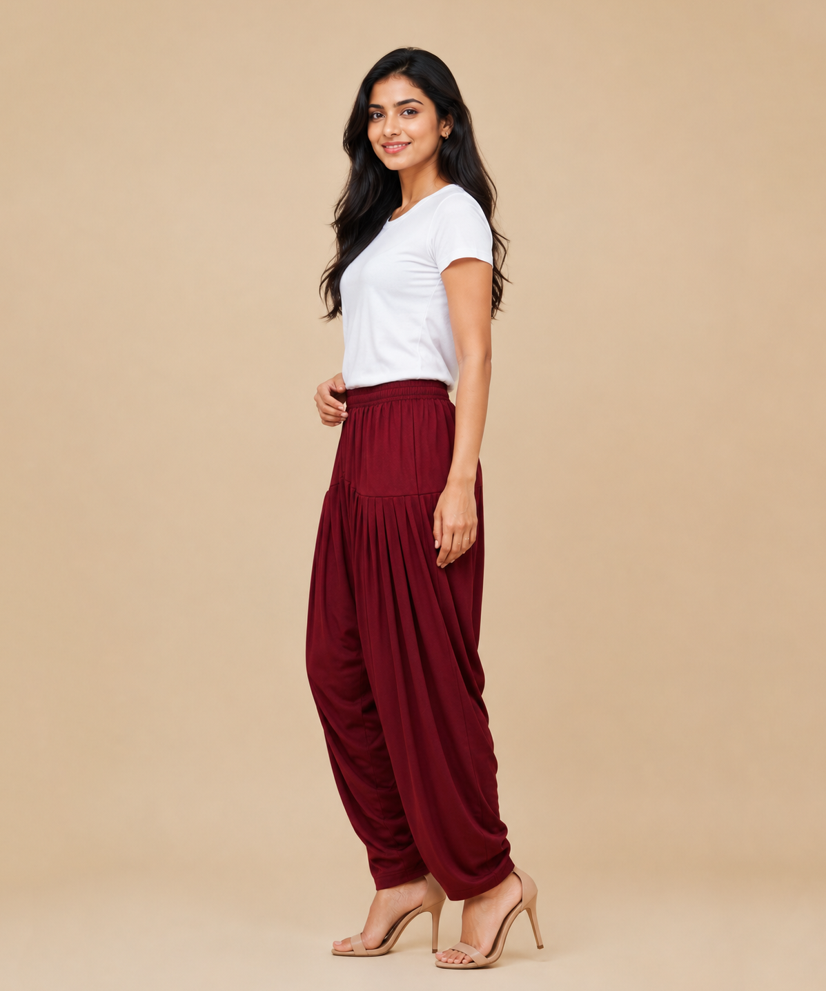 Women's Solid Maroon Color Patiala Pant | Size L, XL, 2XL, 3XL | Comfortable Ethnic Salwar Bottom for Daily Wear