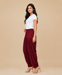 Women's Solid Maroon Color Patiala Pant | Size L, XL, 2XL, 3XL | Comfortable Ethnic Salwar Bottom for Daily Wear