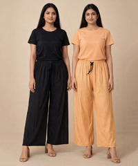 Crinkle Cotton Palazzo Pant | Casual Night wear for Women (Pack of 2)