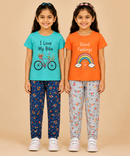 Girls Printed Cotton Night Suit Combo | Graphic Printed T-Shirts & Floral Night Pant | Age-2 to 6 Years | Pack Of 2 Sets