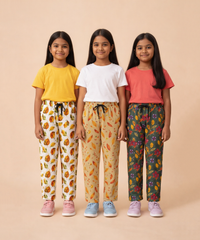 Girls Cotton Printed Track Pants (Pack of 3) | Nightwear & Casual | 6–9 Years
