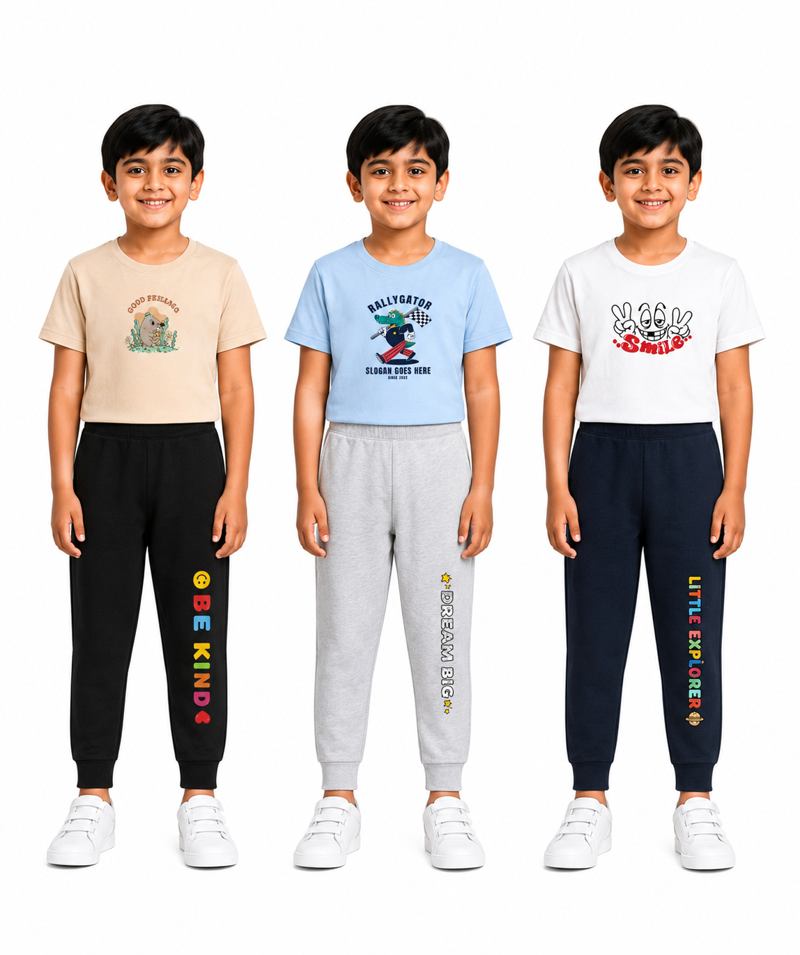 Boys Graphic Printed T-Shirt & Typography Track Pant Co-Ord Set | Age 2-5 Years | Pack Of 3 Set
