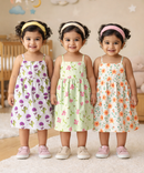 Girl Baby Sleeveless Cotton Frock Printed with Underwear | Age 0 to 6 Months (Pack of 3 Pieces)