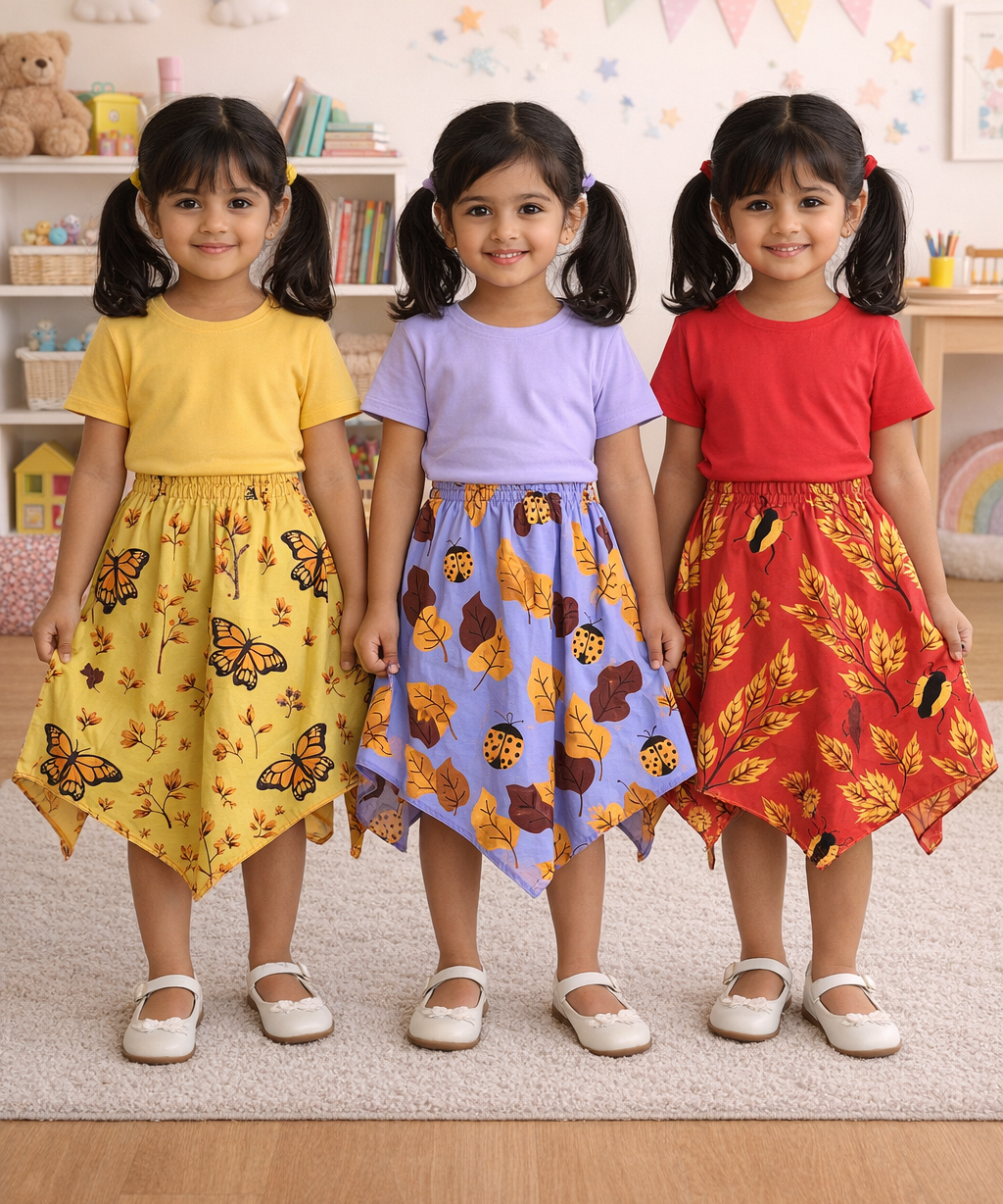 Cotton Fish Midi Floral Printed Skirt | Casual wear for Girl Kids Age 2 To 9 Years (Pack of 3)