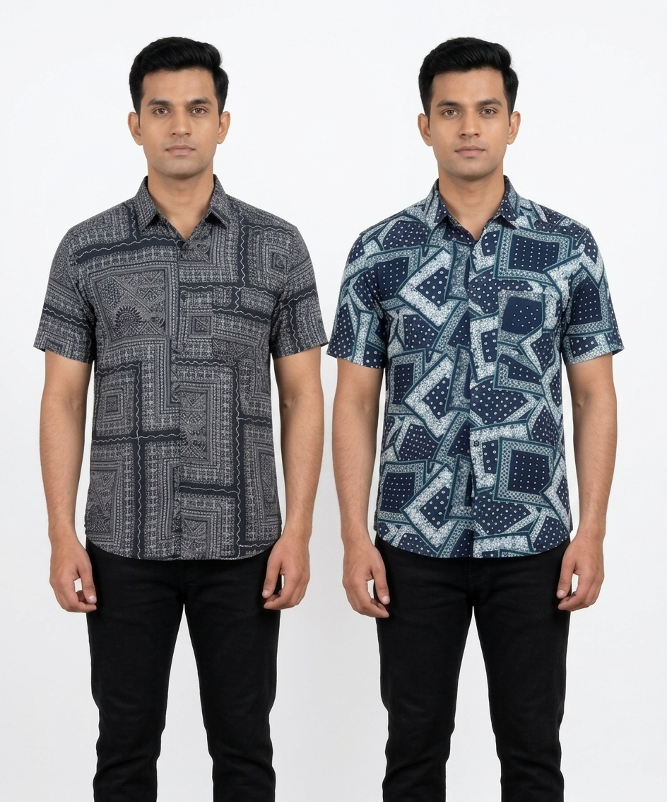 Men's Printed Casual Half Sleeve Shirt | Size - L,XL,2XL | Regular Fit Summer Resort Shirts for Men | Pack Of 2 Piece Combo