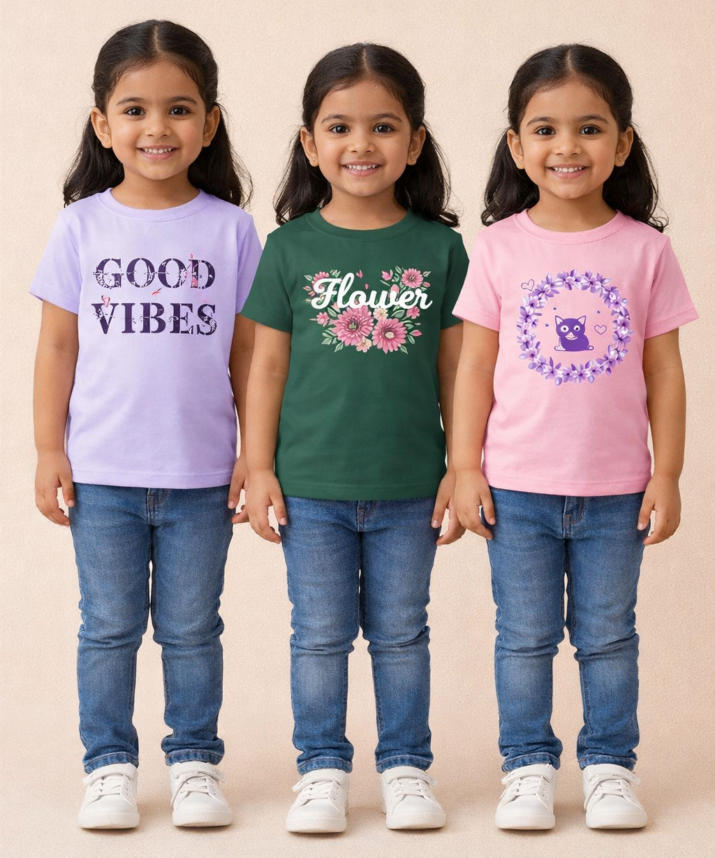 Kids 100% Cotton Fine Tshirt With Printed Multi Colour | Age 1 to 6 Years (Pack of 3 Pieces)