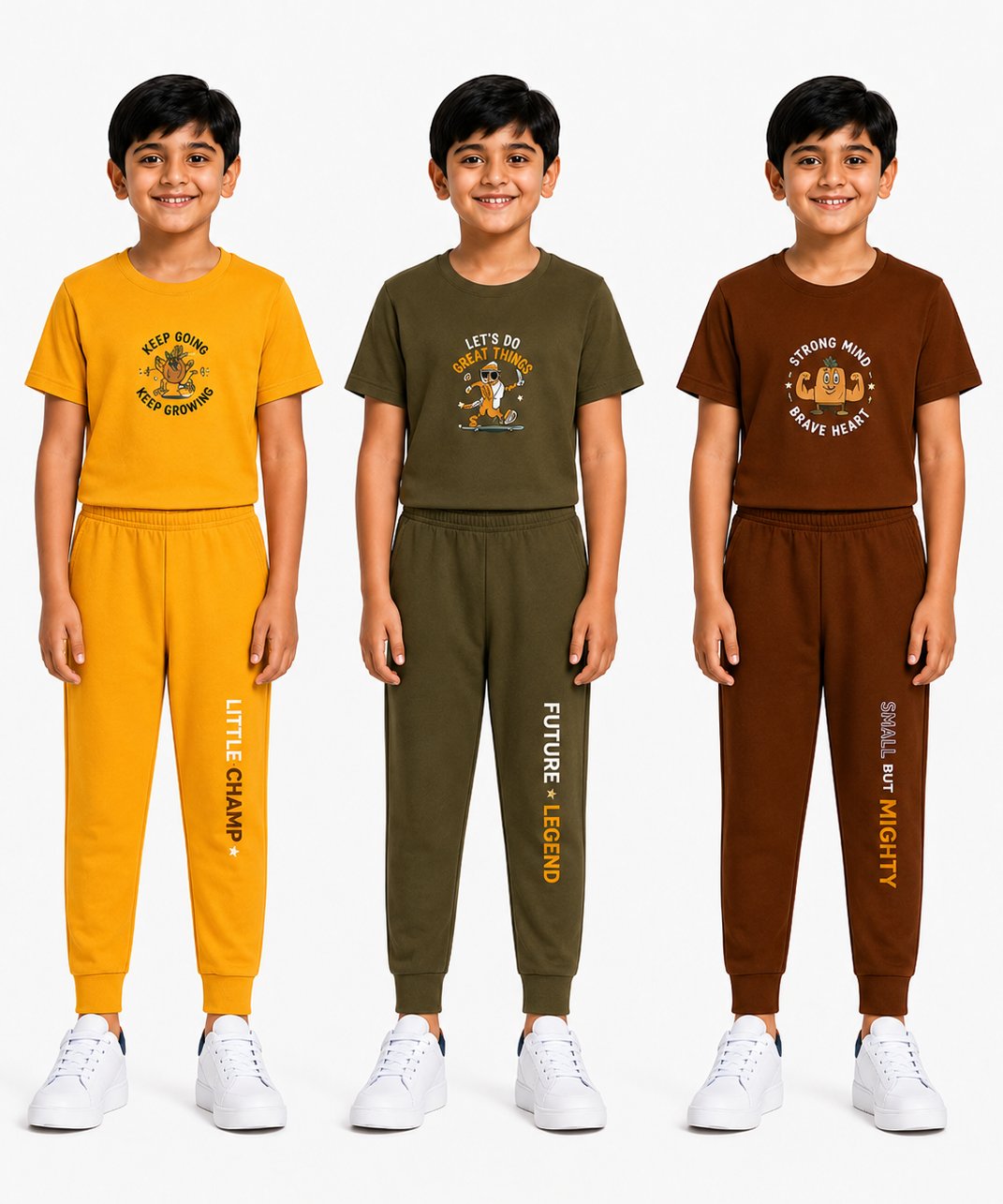 Boys Graphic Printed T-Shirt & Typography Track Pant Co-Ord Set | Age 2-5 Years | Pack Of 3 Set