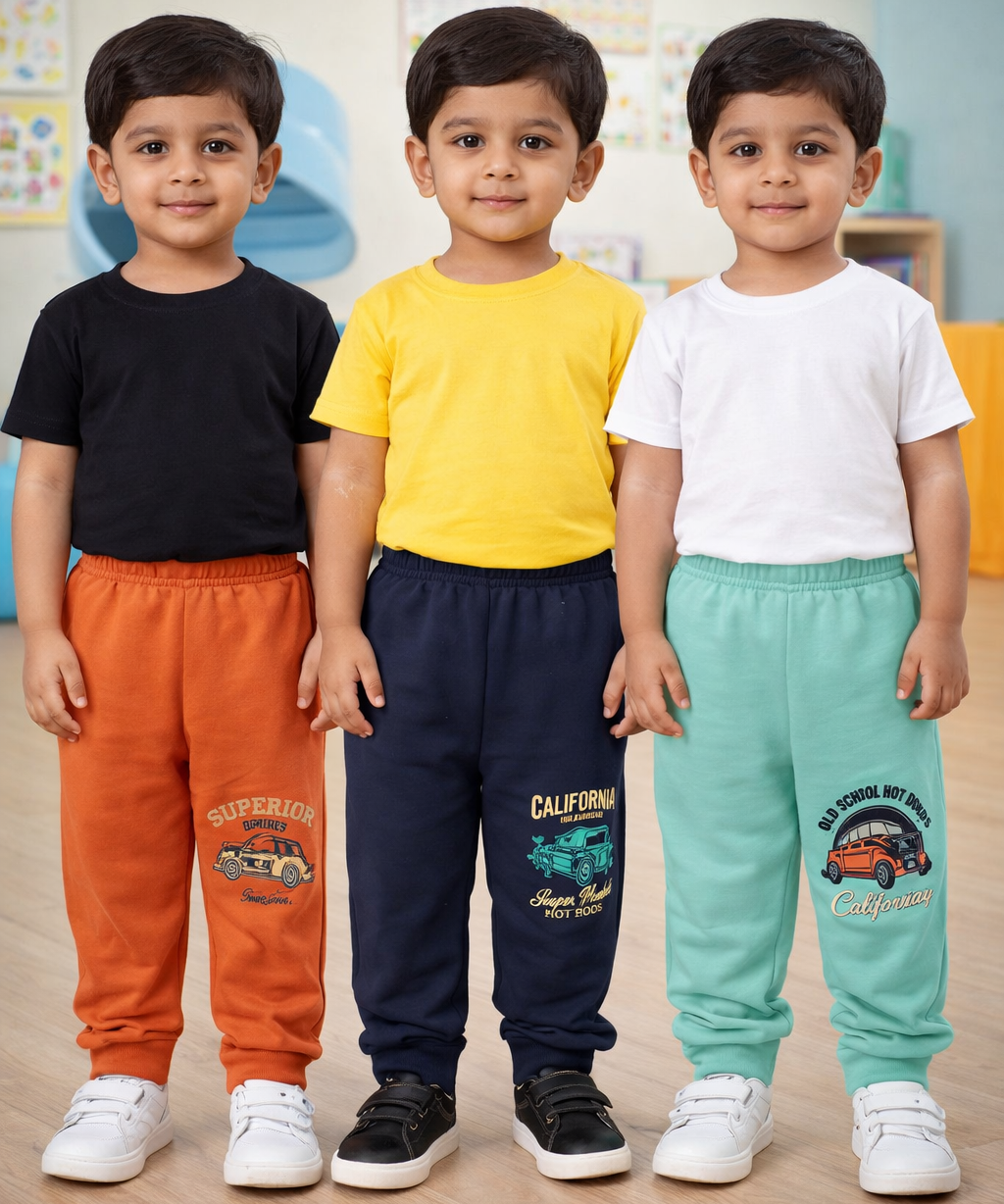Cotton Track Pant with Bottom Cuff | Random Cartoon Printed | Age 0 to 5 Years (Pack of 3 Pieces)