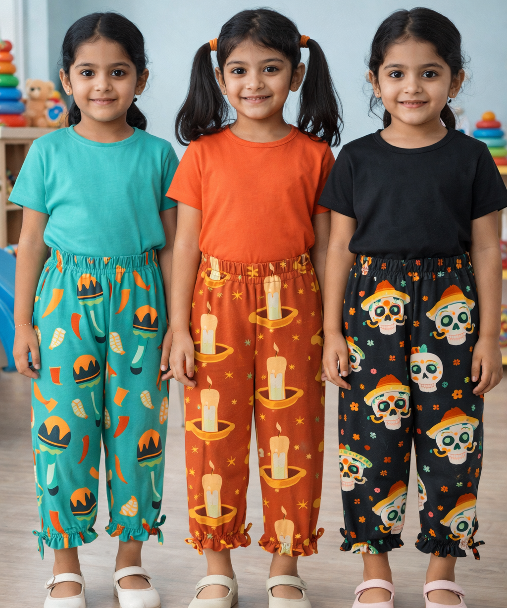 Pure Cotton Pajama Pant for Casual wear for Girl Kids Age 0 To 6 Years (Pack of 3)