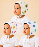 Baby Muslin Cotton Printed Bonnet Cap with Chin Tie – Soft & Comfortable Infant Headwear | 0–12 Months (Pack of 3)