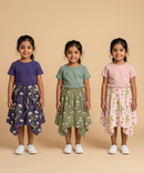 Cotton Fish Midi Floral Printed Skirt | Casual wear for Girl Kids Age 2 To 9 Years (Pack of 3)